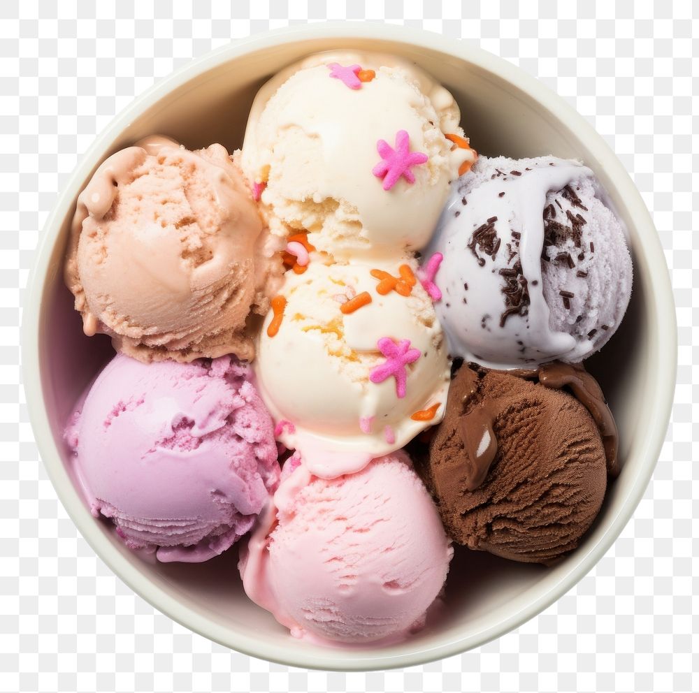 PNG Many ice cream flavour on a white bowl dessert food chocolate. AI generated Image by rawpixel.