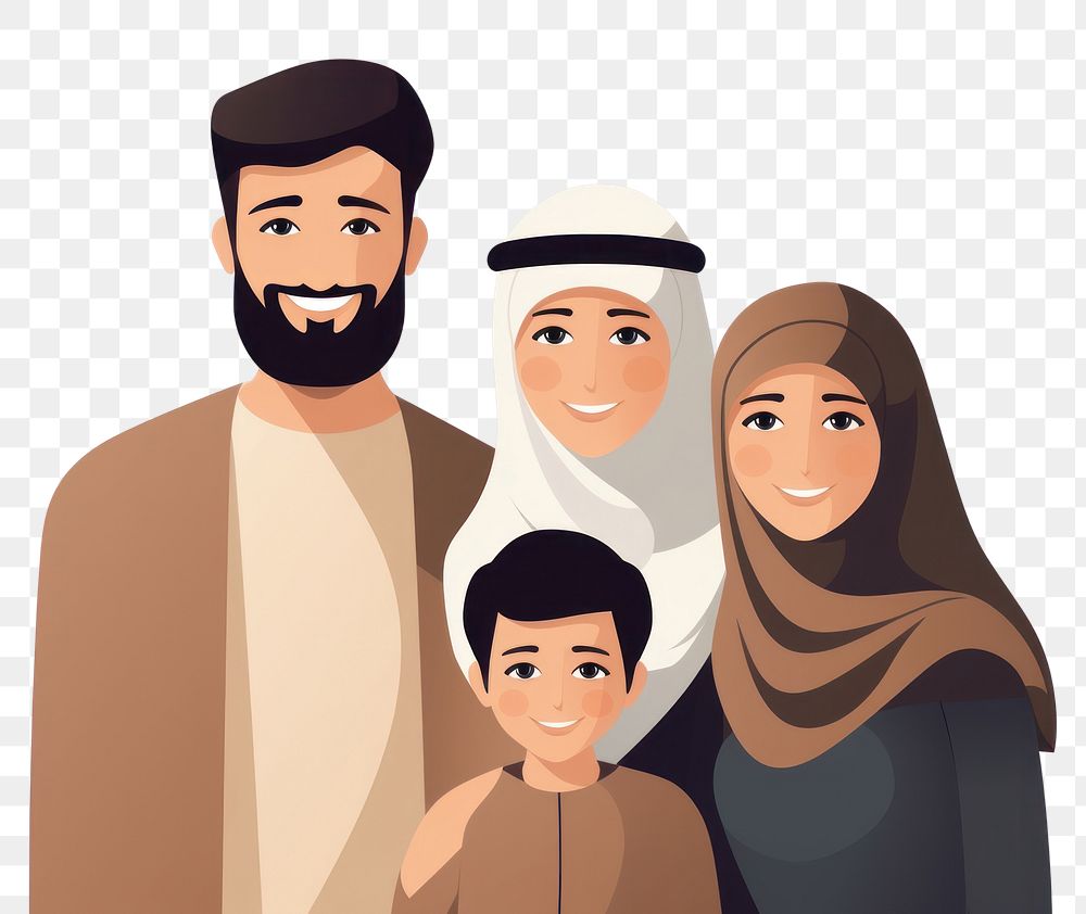 PNG A muslim family portrait cartoon adult. AI generated Image by rawpixel.