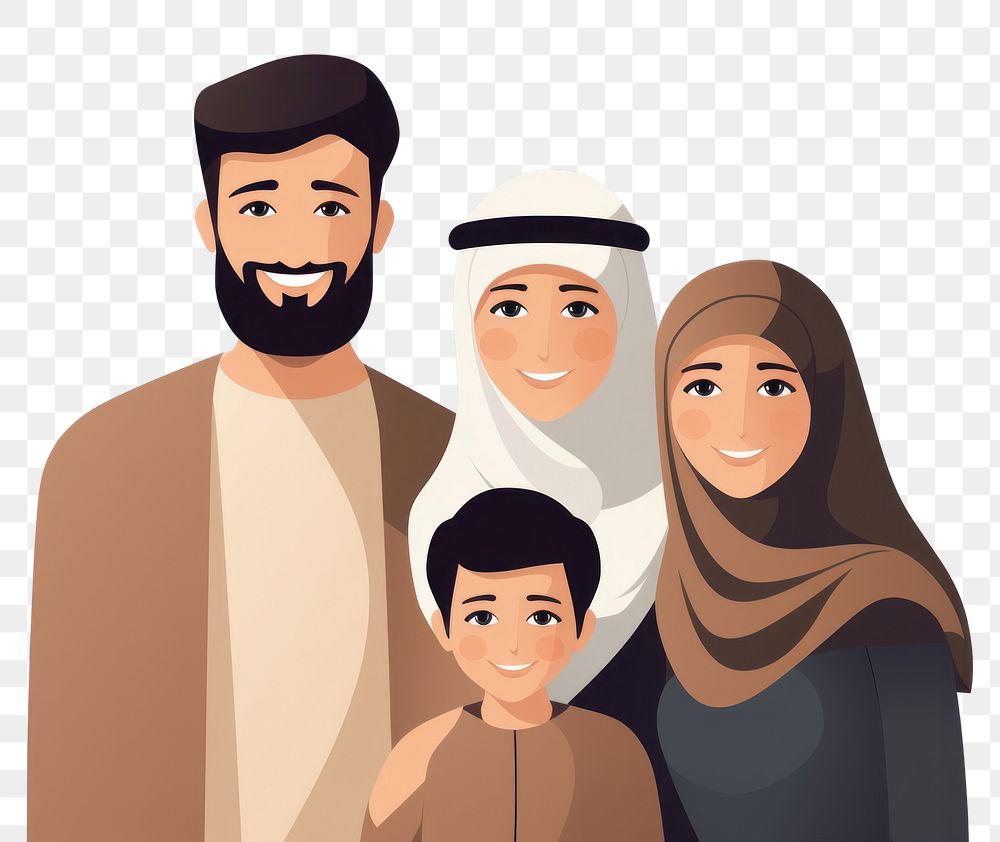 PNG A muslim family portrait cartoon adult. 