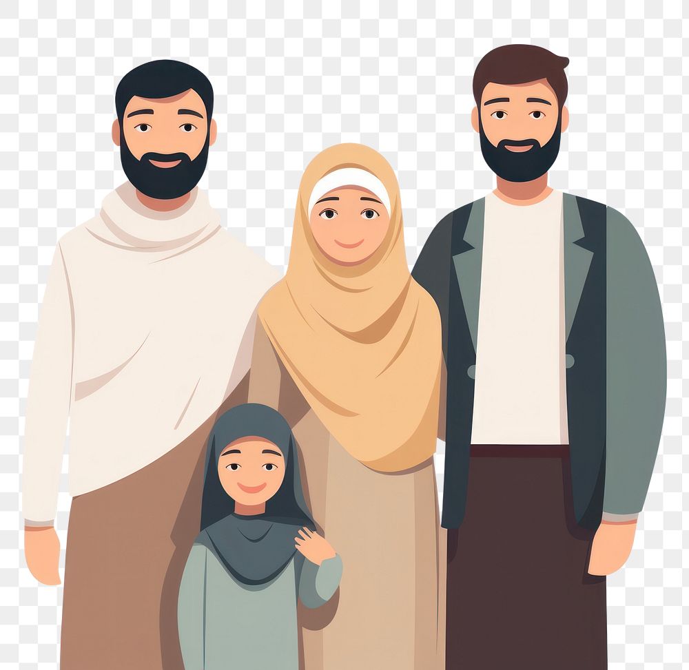 PNG A muslim family cartoon adult togetherness. AI generated Image by rawpixel.
