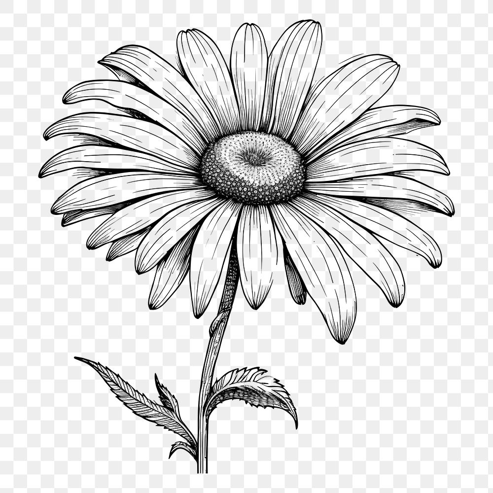 PNG A minimal daisy sketch drawing flower. AI generated Image by rawpixel.