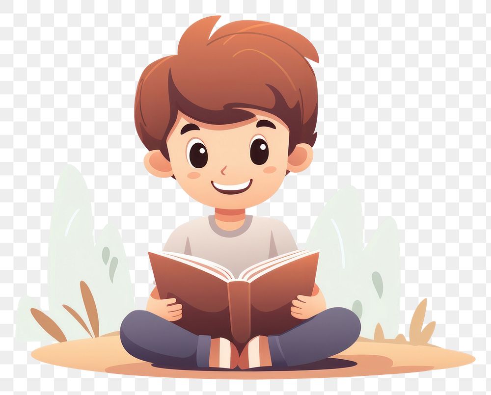 PNG A child reading cartoon cute cross-legged. AI generated Image by rawpixel.