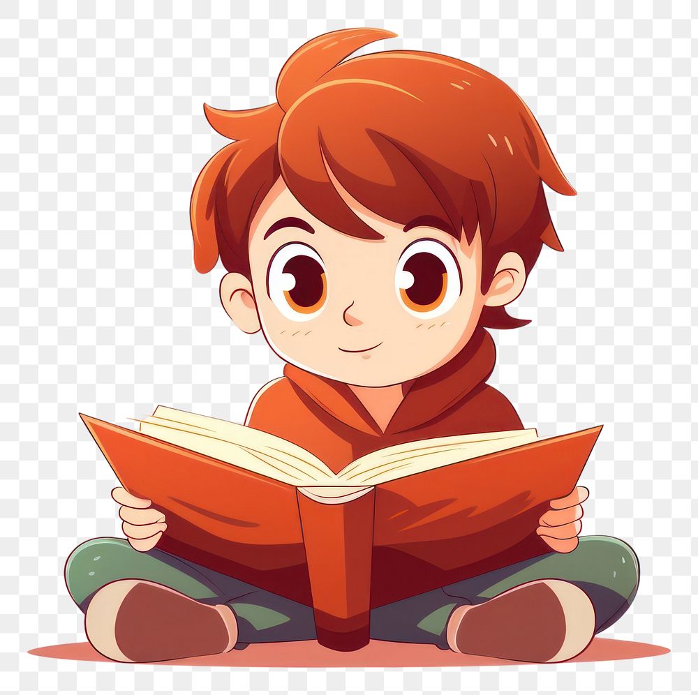 PNG A child reading cartoon publication cute. AI generated Image by rawpixel.