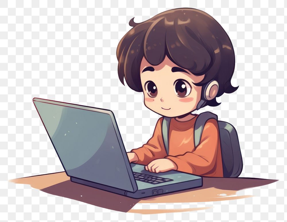 PNG A child with computer cartoon laptop cute. AI generated Image by rawpixel.
