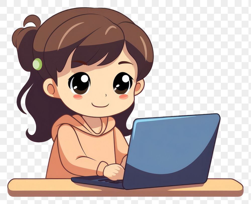 PNG A little girl with computer cartoon laptop cute. AI generated Image by rawpixel.