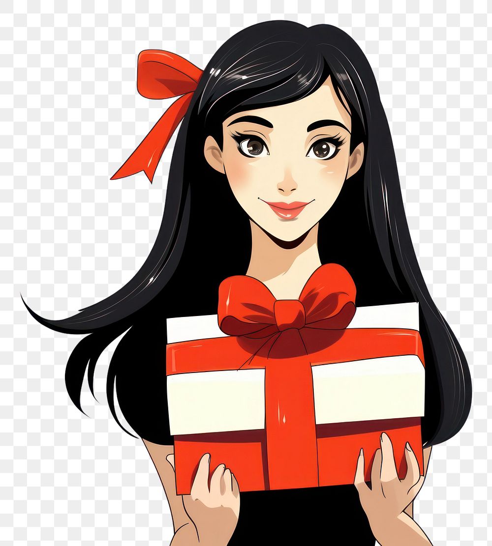 PNG Isolated a woman with the gift box cartoon adult red. AI generated Image by rawpixel.