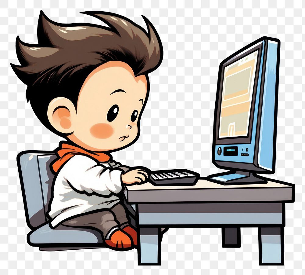PNG Isolated a baby boy gamer playing computer game on his computer furniture cartoon table. AI generated Image by rawpixel.