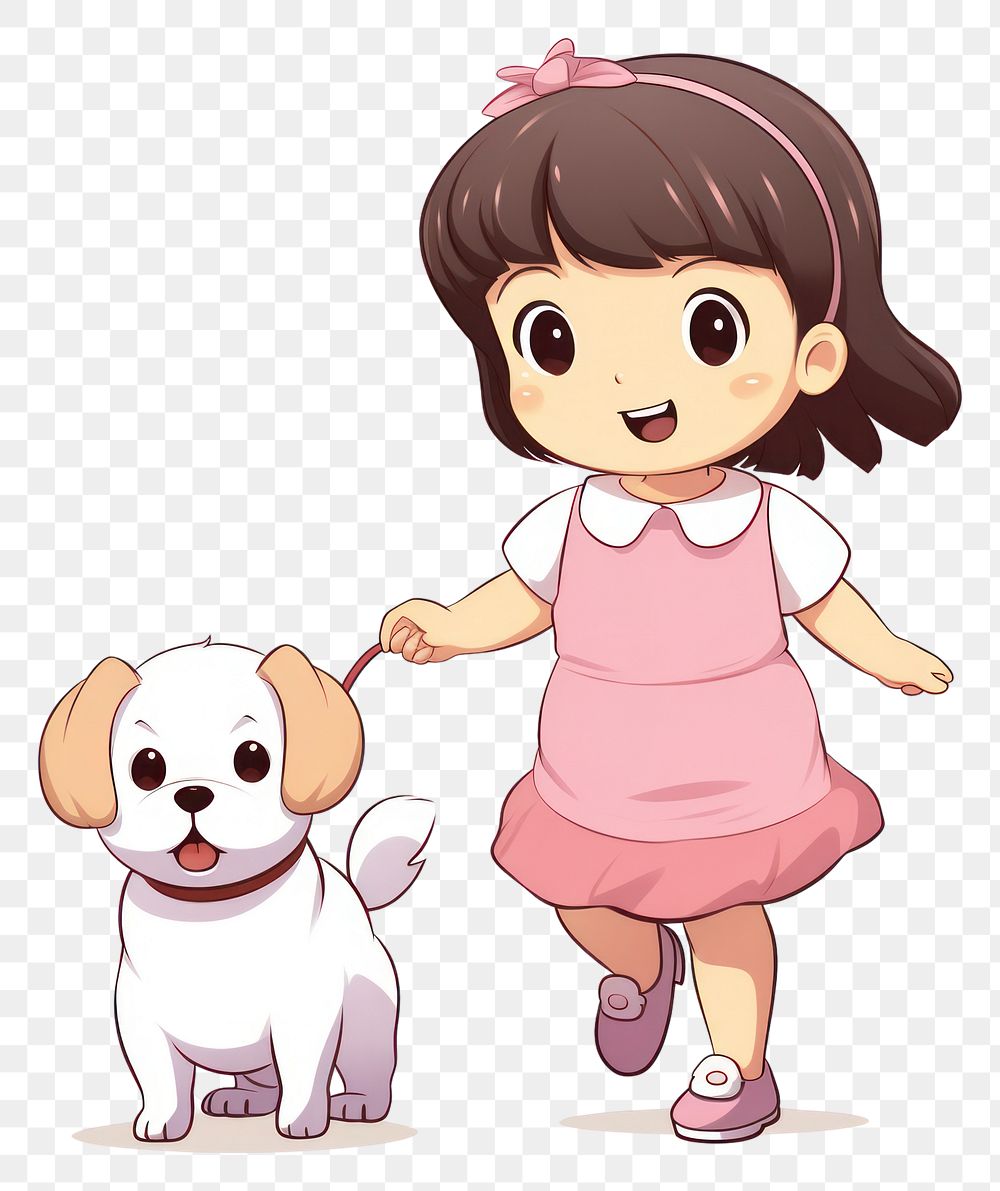 PNG Isolated a baby girl playing with the dog cartoon drawing representation. AI generated Image by rawpixel.
