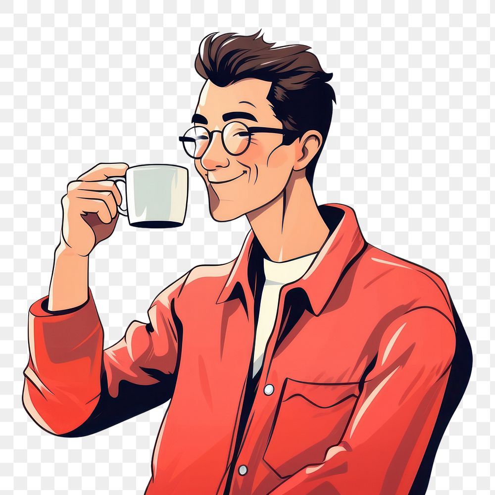 PNG Isolated a man drinking coffee cup cartoon adult mug. AI generated Image by rawpixel.