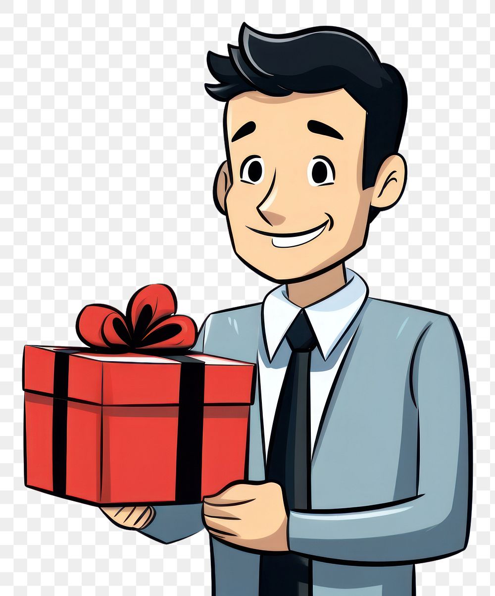 PNG Isolated a man with the gift box cartoon adult red. AI generated Image by rawpixel.