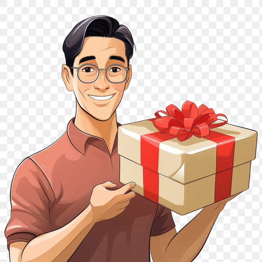 PNG Isolated a man with the gift box cartoon adult celebration. AI generated Image by rawpixel.