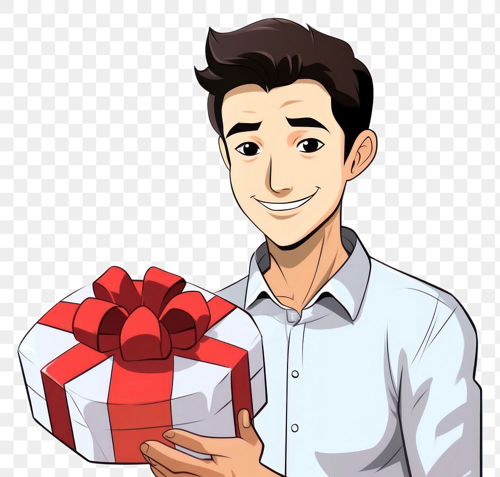 PNG Isolated a man with the gift box cartoon adult celebration. AI generated Image by rawpixel.