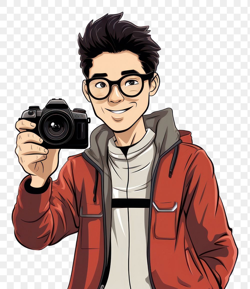 PNG Isolated a professional man with camera glasses drawing cartoon. AI generated Image by rawpixel.