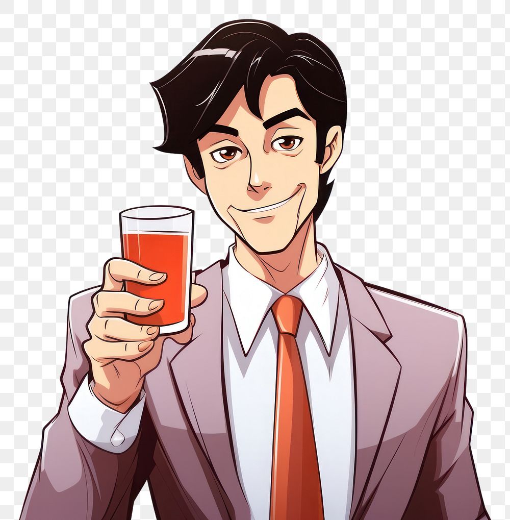 PNG Isolated businessman drinking beer cartoon drawing glass. 