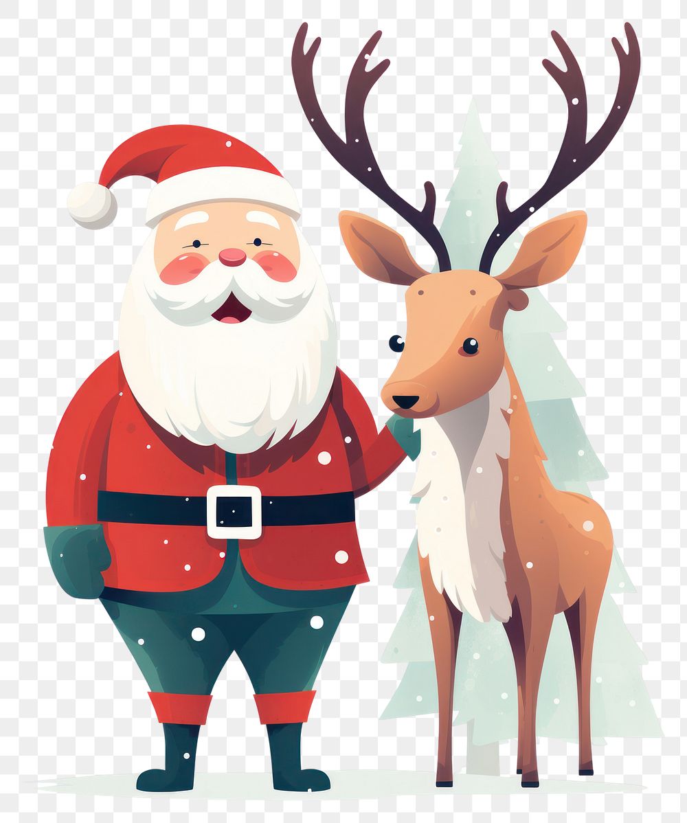 PNG Happy santa claus with reindeer cartoon winter nature. AI generated Image by rawpixel.