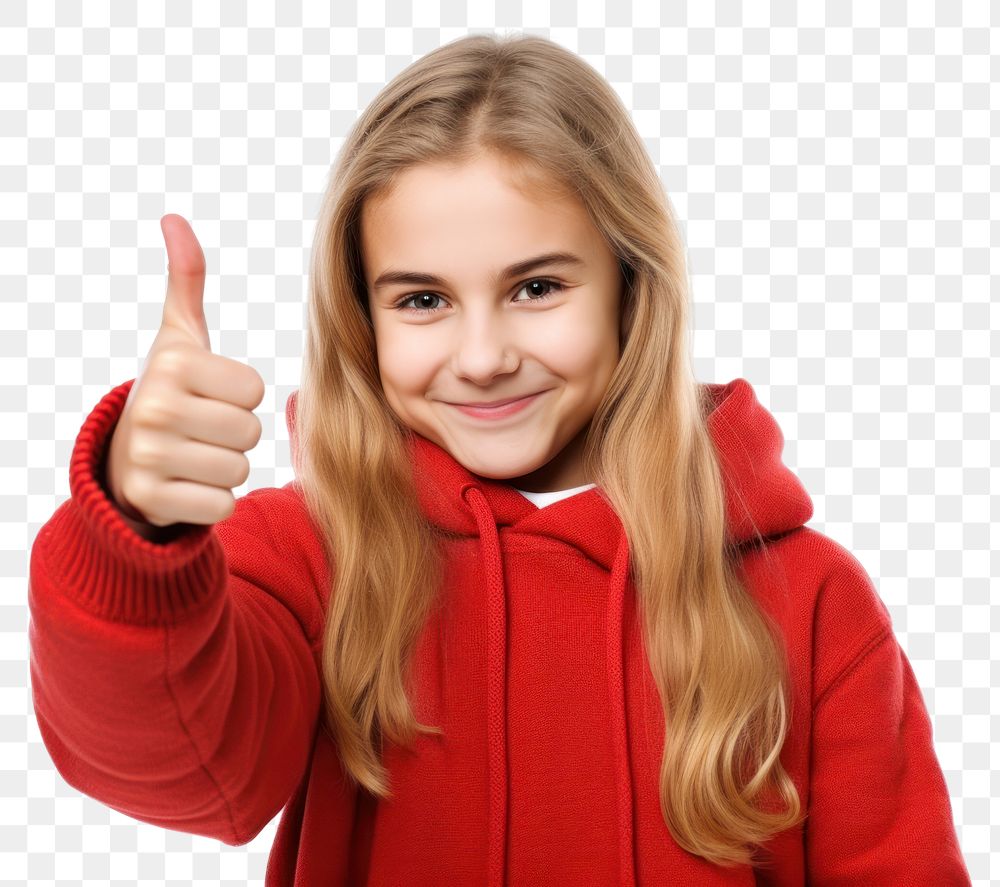PNG Girl showing thumb up sweatshirt sweater finger. AI generated Image by rawpixel.