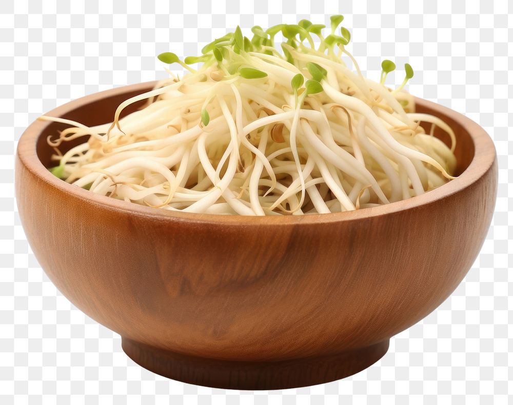 PNG Bean sprout in a wooden bowl vegetable plant food. AI generated Image by rawpixel.