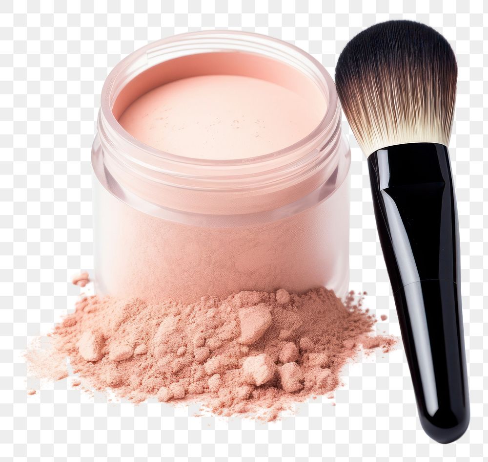 PNG Foundation makeup powder brush with a jar cosmetics white background lipstick. AI generated Image by rawpixel.