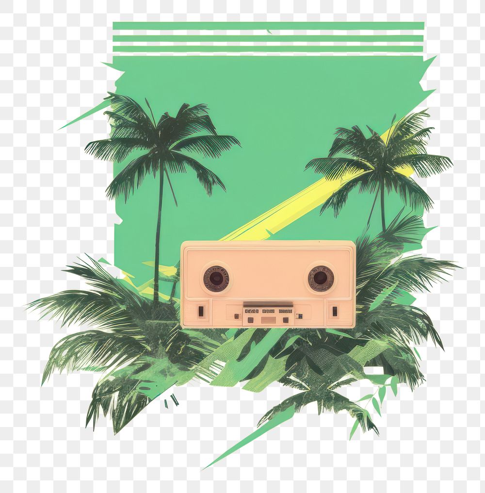 PNG Tropical technology cassette boombox. AI generated Image by rawpixel.