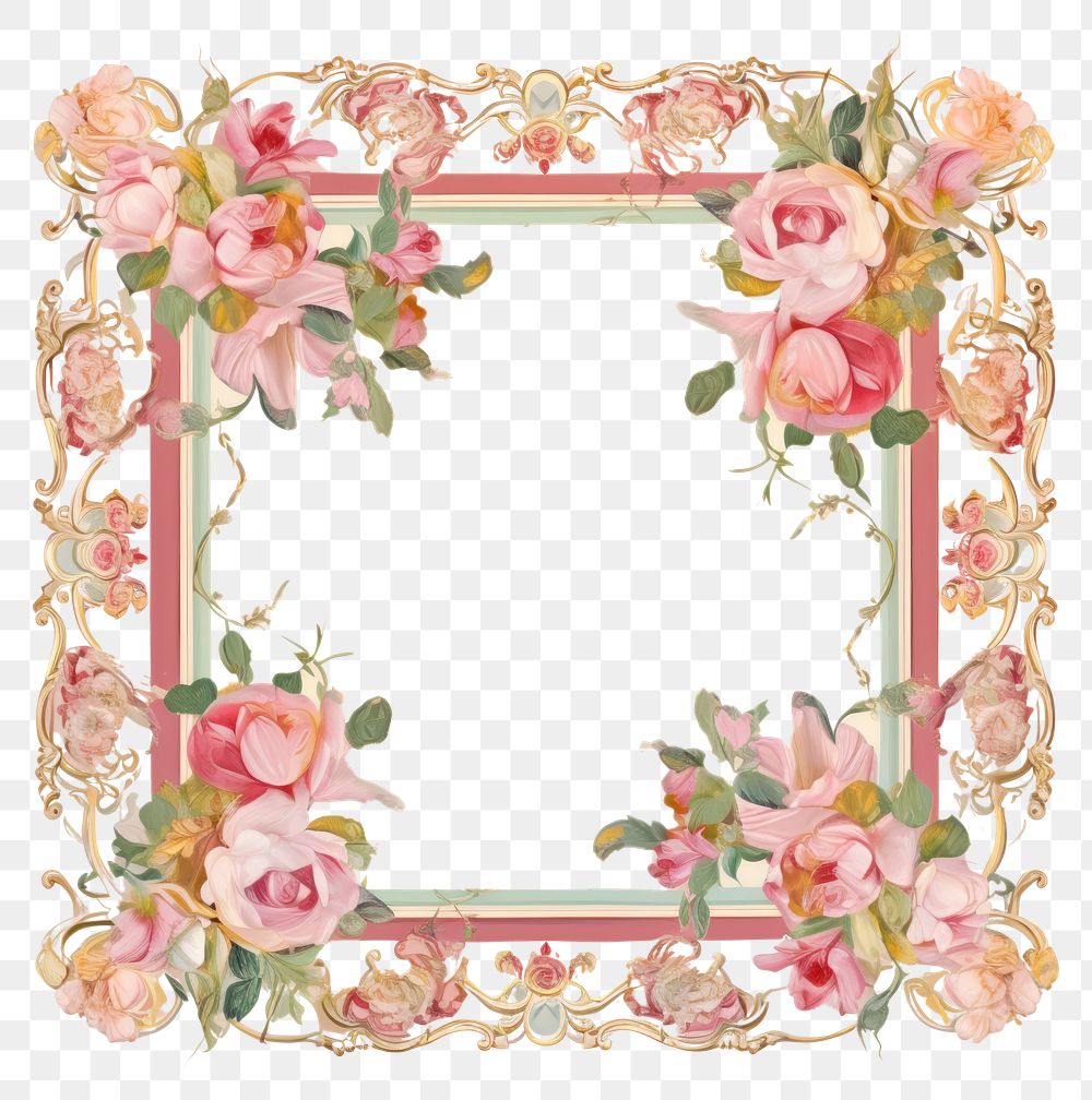 PNG Painting of rose border pattern art needlework. AI generated Image by rawpixel.