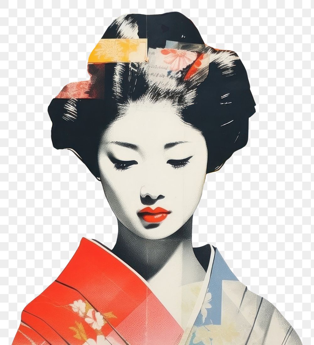 PNG Woman in japanese costume collage art adult