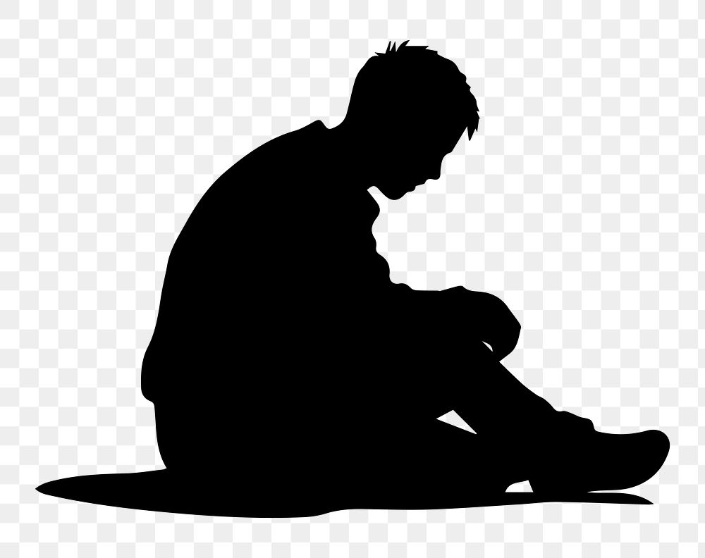 PNG  Sad person sitting silhouette white adult.