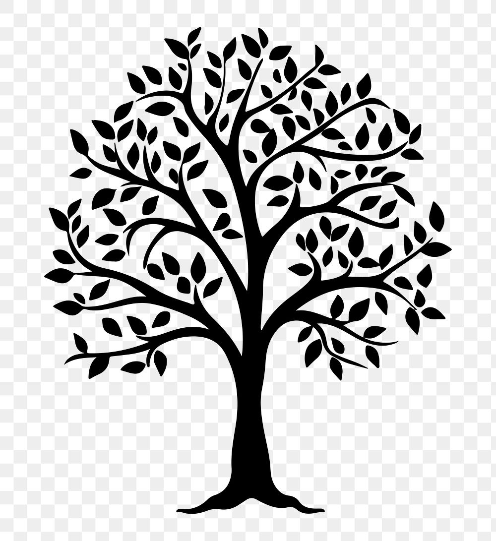 PNG  Tree with leaf silhouette drawing sketch.