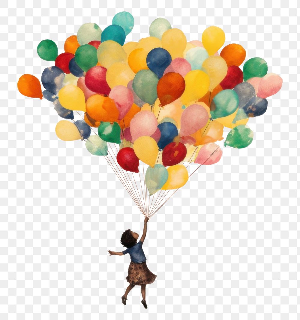 PNG Child floating with many ballons balloon fun celebration. AI generated Image by rawpixel.