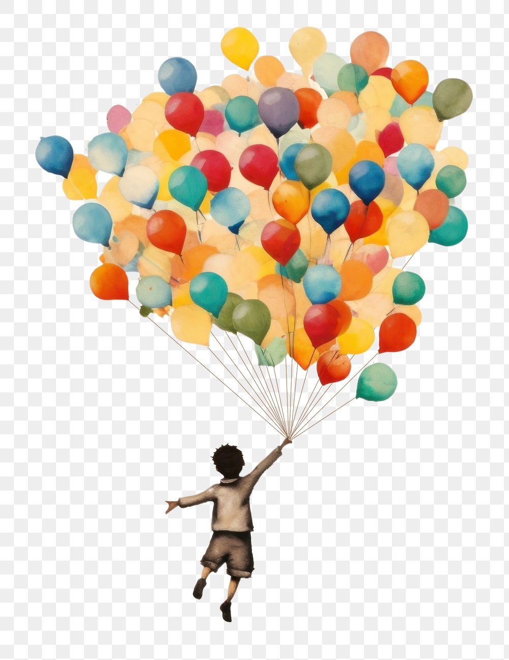 PNG Child floating with many ballons balloon fun celebration. AI generated Image by rawpixel.
