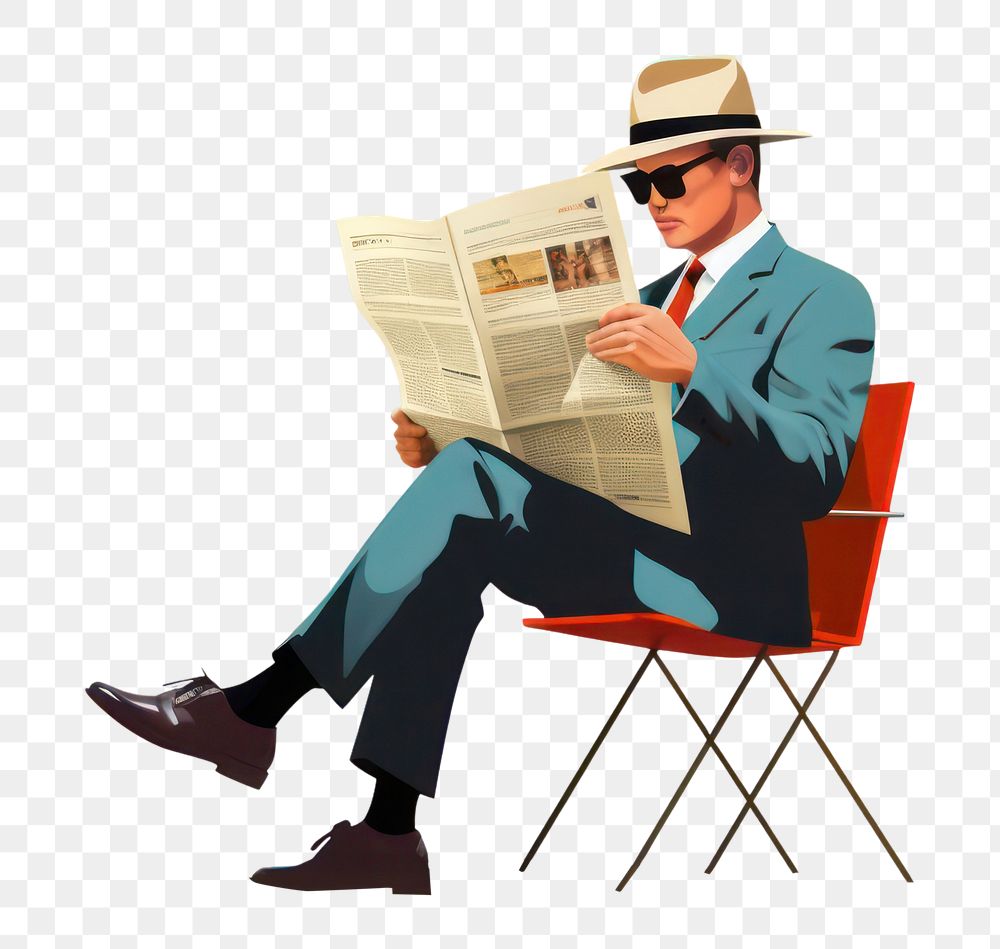 PNG Businessman reading newspaper sitting adult relaxation. AI generated Image by rawpixel.