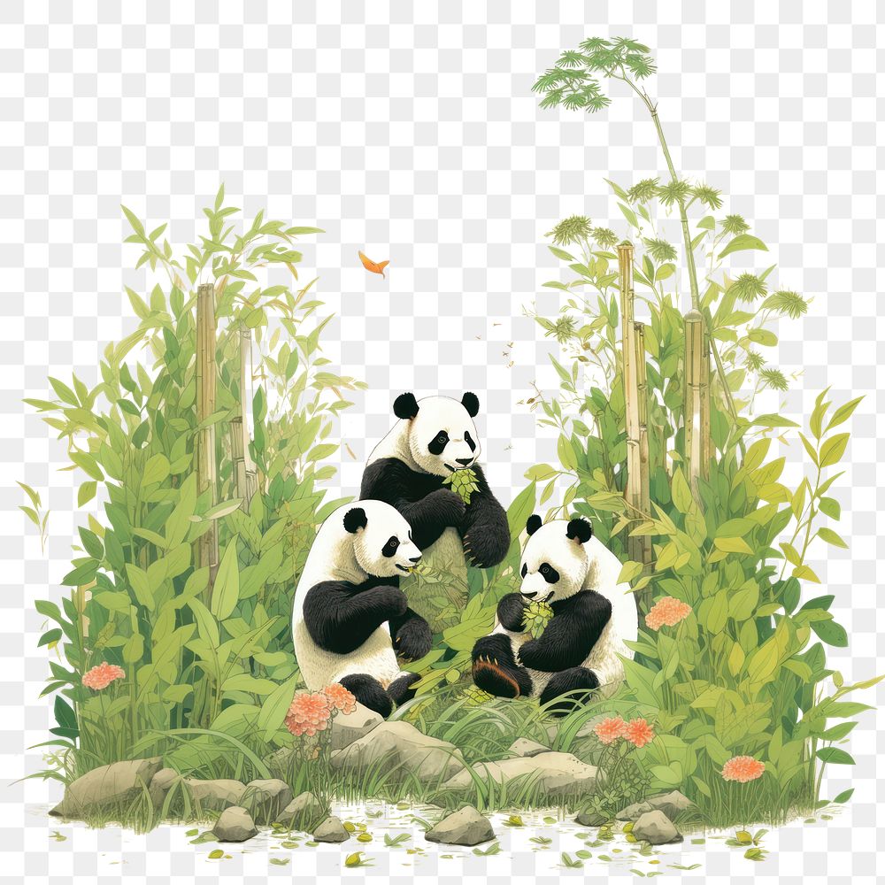PNG Pandas eatng bamboo picnic wildlife animal mammal. AI generated Image by rawpixel.