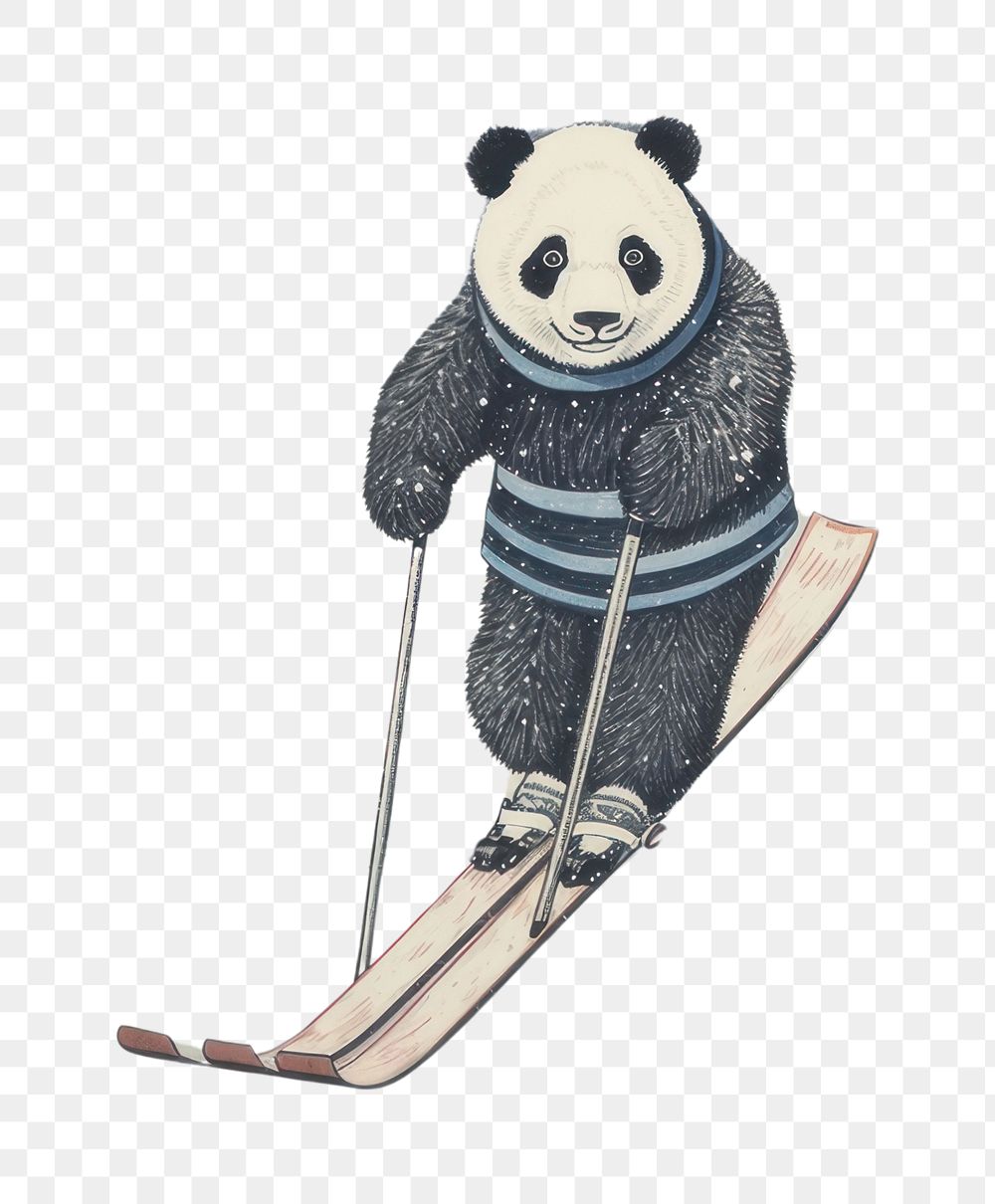 PNG Pandas skiing nature drawing winter. AI generated Image by rawpixel.