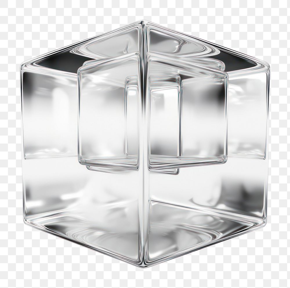 PNG  A cube outline silver glass white background. AI generated Image by rawpixel.