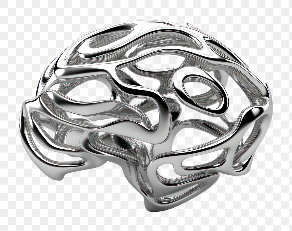 PNG  A brain symbol silver jewelry metal. AI generated Image by rawpixel.