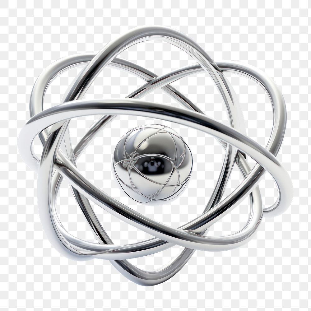 PNG  An atom symbol silver jewelry metal. AI generated Image by rawpixel.