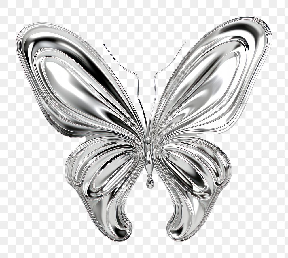 PNG  A butterfly silver metal white background