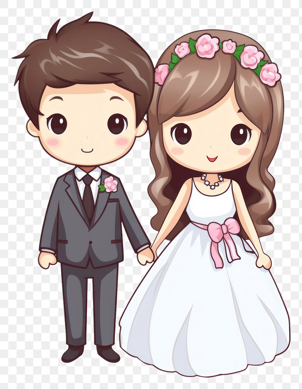 PNG  Cartoon bride cute togetherness. AI generated Image by rawpixel.