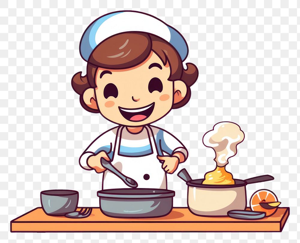 PNG  Kid cooking cartoon food happiness. AI generated Image by rawpixel.