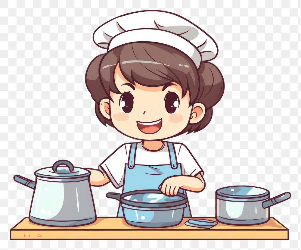PNG  Kid cooking cartoon food tableware. AI generated Image by rawpixel.