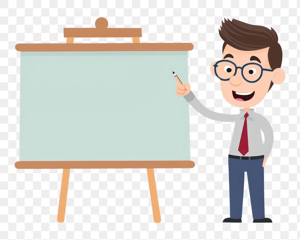 PNG Teacher with board whiteboard cartoon intelligence. AI generated Image by rawpixel.