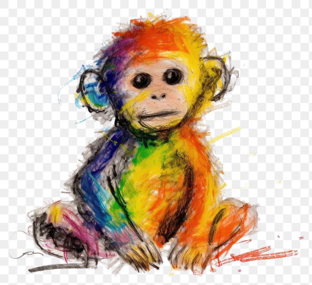 PNG  Baby monkey painting portrait drawing. AI generated Image by rawpixel.