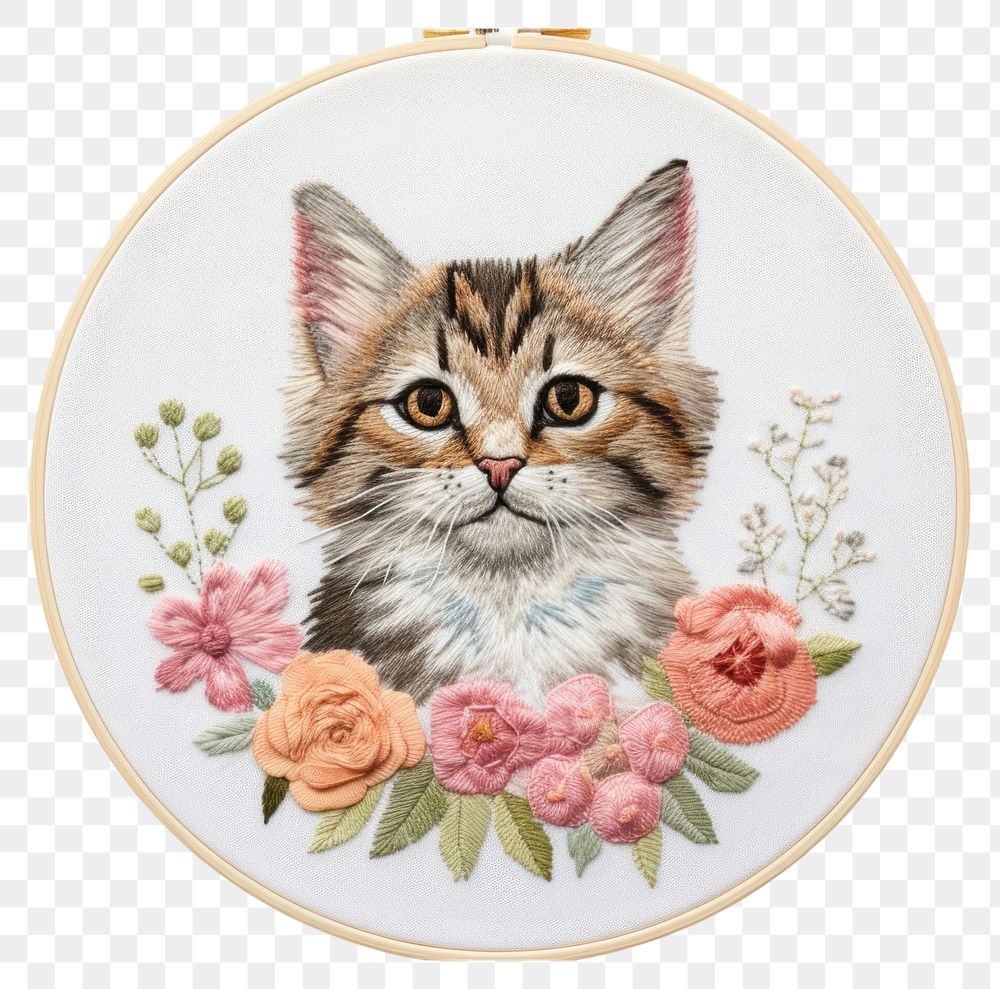 PNG  Cat embroidery pattern mammal animal. AI generated Image by rawpixel.