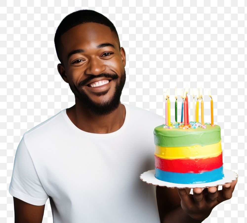 PNG African American gorgeous a man smile party cake. AI generated Image by rawpixel.