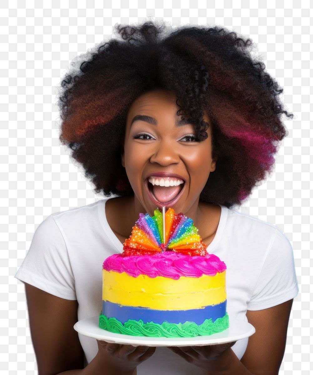 PNG African American gorgeous a woman party cake birthday. AI generated Image by rawpixel.