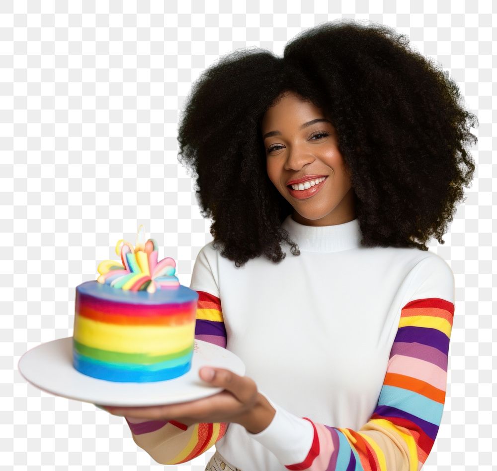 PNG African American gorgeous a woman smile party cake. AI generated Image by rawpixel.