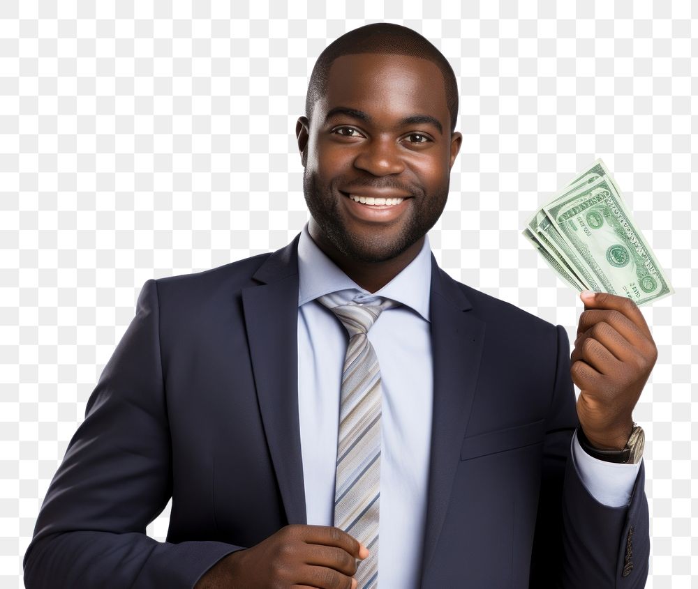 PNG Affrican american businessman portrait holding dollar. AI generated Image by rawpixel.