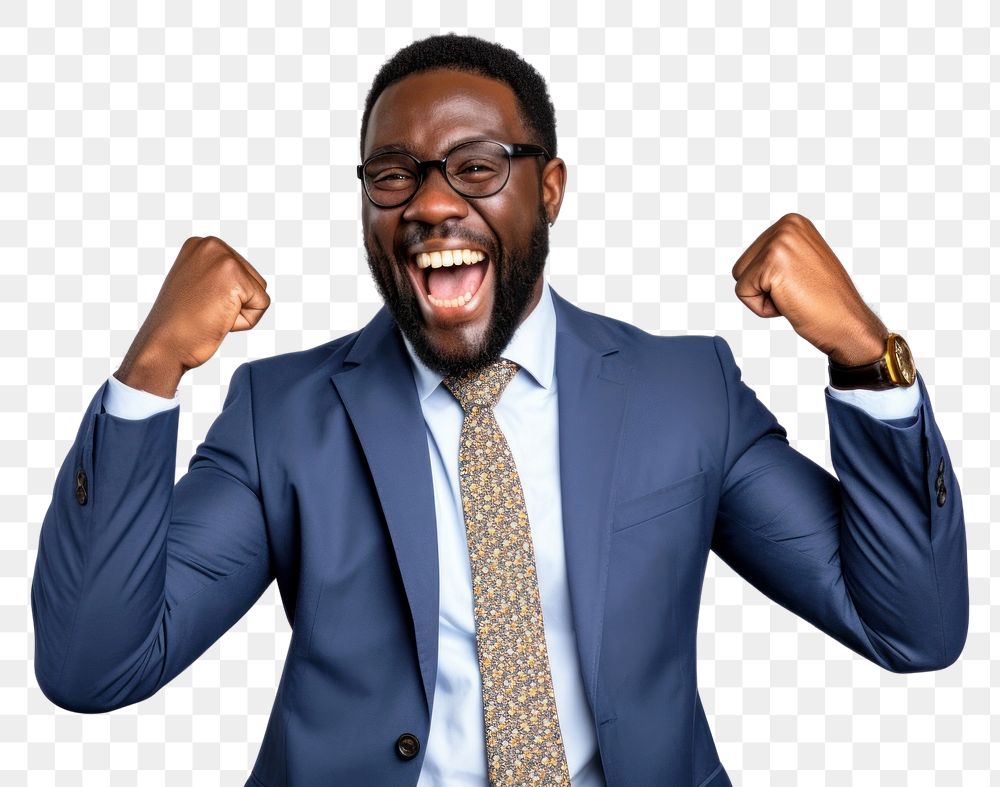 PNG Affrican american businessman shouting laughing success