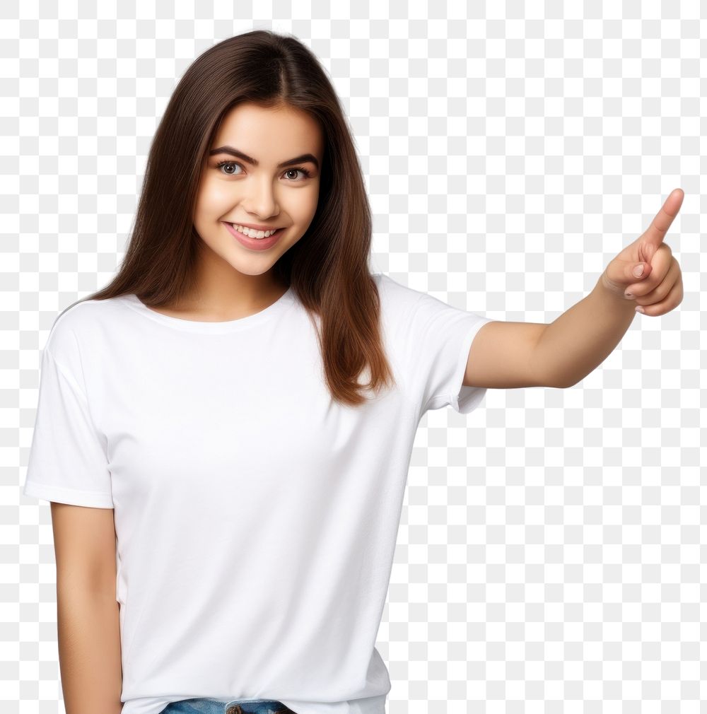 PNG African student girl finger standing pointing. 