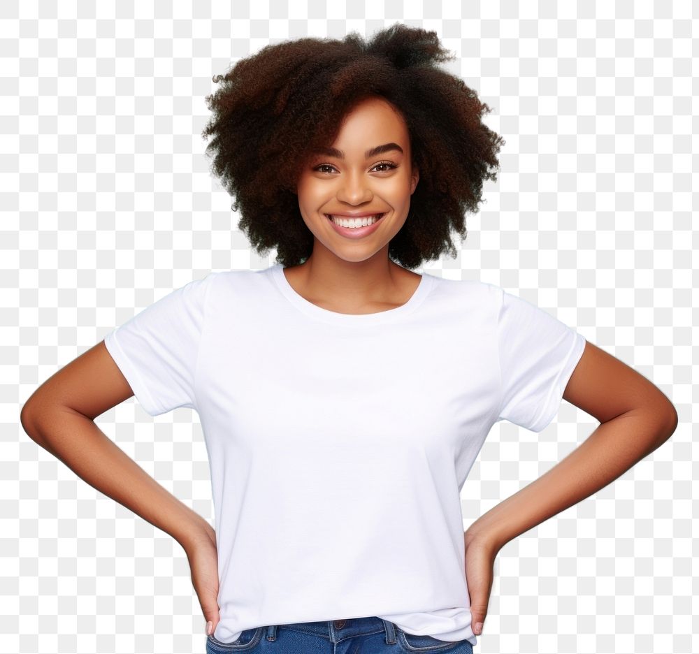 PNG African student girl t-shirt standing portrait. AI generated Image by rawpixel.