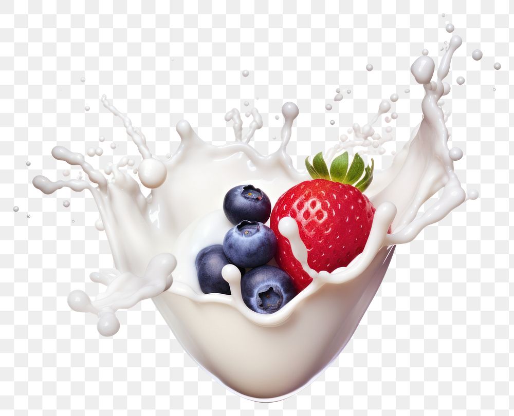 PNG Berries with milk splash blueberry fruit dairy. AI generated Image by rawpixel.